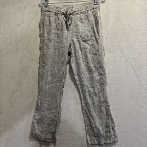 Caslon Women's Drawstring Elastic Waist Striped Linen Pants Size XS Gray White